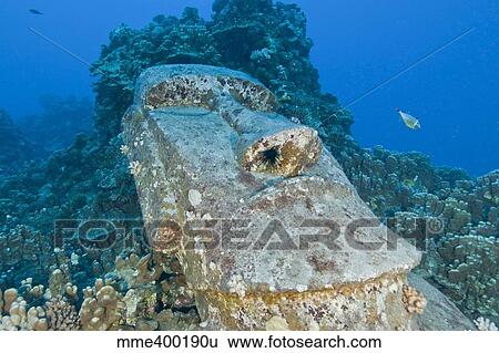 Stock Photograph - Sunken Moai, Easter Island, Chile.. Fotosearch
