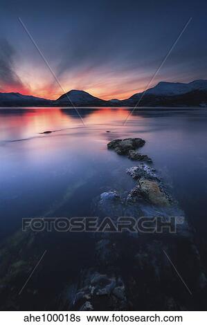 Sunset over Tjeldsundet, Troms County, Norway. View Large Photo Image Stock Photograph - Sunset over Tjeldsundet, Troms County, Norway.. Fotosearch