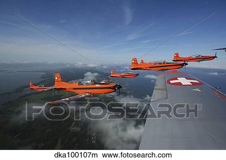 Swiss Air Force display team, PC-7 Team, flying the Pilatus PC-7 turboprop trainer aircraft. View Large Photo Image Picture - Swiss Air Force display team, PC-7 Team, flying the Pilatus PC-7 turboprop trainer aircraft.. Fotosearch