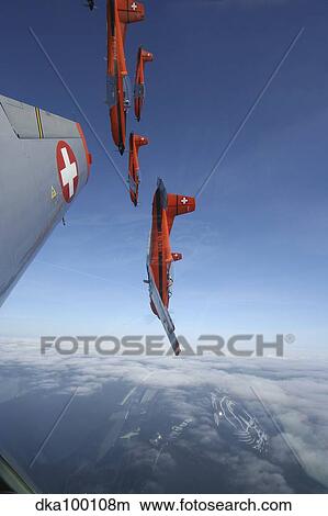 Swiss Air Force display team, PC-7 Team, flying the Pilatus PC-7 turboprop trainer aircraft. View Large Photo Image Picture - Swiss Air Force display team, PC-7 Team, flying the Pilatus PC-7 turboprop trainer aircraft.. Fotosearch