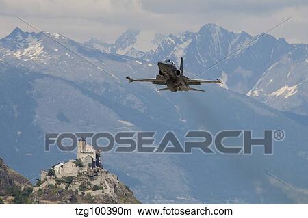 Swiss Air Force F-5E Tigers above Sion Air Base, Sion, Switzerland. View Large Photo Image Picture - Swiss Air Force F-5E Tigers above Sion Air Base, Sion, Switzerland.. Fotosearch