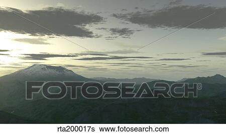 Stock Illustration - Terragen render of Mt. St. Helens, Washington, at twilight.. Fotosearch