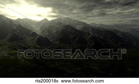 Stock Illustration - Terragen render of Mt. Whitney, California, under a dark sky.. Fotosearch