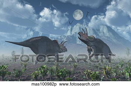 Territorial confrontation between two male Triceratops. View Large Illustration Stock Illustration - Territorial confrontation between two male Triceratops.. Fotosearch