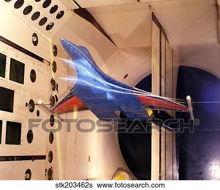 Stock Photograph - The Active Flexible Wing model undergoing tests in a wind tunnel.. Fotosearch