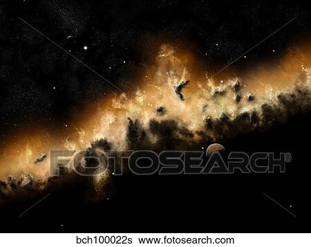 Stock Illustration - The blast wave of a nova pulls away the gas clouds.. Fotosearch