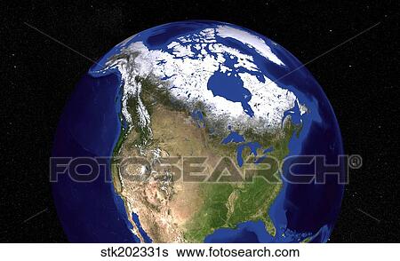 Stock Photograph - The Blue Marble Next Generation Earth showing the United States, Canada and Greenland.. Fotosearch