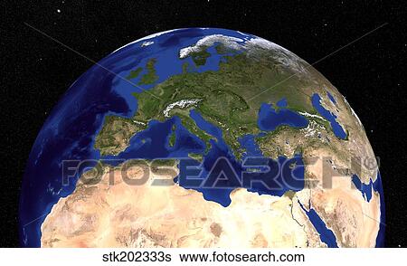 Stock Photograph - The Blue Marble Next Generation Earth showing the Mediterranean Sea.. Fotosearch