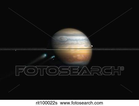 Stock Illustration - The break up of a comet from gravitational forces.. Fotosearch