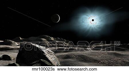 Stock Illustration - The bright star Rigel eclipsed by a moon of a hypothetical planet.. Fotosearch