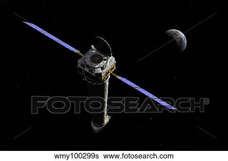 Stock Illustration - The Chandra X-ray Observatory as it may appear about 50, 000 miles from Earth.. Fotosearch