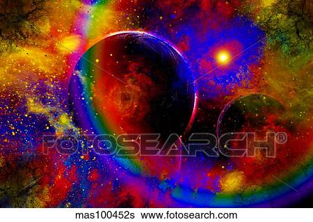 The death of a distant star and it's system of planets. View Large Illustration Stock Illustration - The death of a distant star and it's system of planets.. Fotosearch