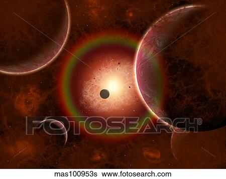The death of an alien solar system as its Sun goes supernova. View Large Illustration Stock Illustration - The death of an alien solar system as its Sun goes supernova.. Fotosearch