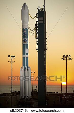 The Delta II rocket on its launch pad. View Large Photo Image Stock Photograph - The Delta II rocket on its launch pad.. Fotosearch