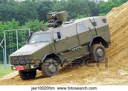 Picture - The Dingo 2 MPPV of the Belgian Army on rough terrain.. Fotosearch