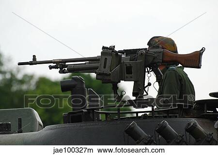 The FN MAG gun on the turret of the Leopard 1A5 main battle tank. View Large Photo Image Picture - The FN MAG gun on the turret of the Leopard 1A5 main battle tank.. Fotosearch