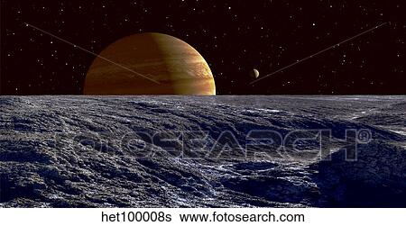 The gas giant Jupiter seen above the surface of Jupiter's moon Europa. View Large Illustration Stock Illustration - The gas giant Jupiter seen above the surface of Jupiter's moon Europa.. Fotosearch