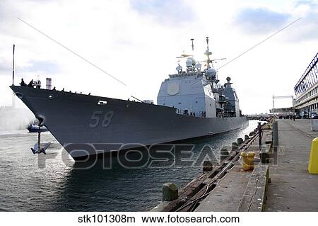 The guided-missile cruiser USS Philippine Sea prepares to moor. View Large Photo Image Picture - The guided-missile cruiser USS Philippine Sea prepares to moor.. Fotosearch