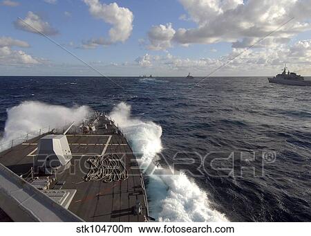 The guided-missile destroyer USS Nitze is underway in the Atlantic Ocean. View Large Photo Image Picture - The guided-missile destroyer USS Nitze is underway in the Atlantic Ocean.. Fotosearch