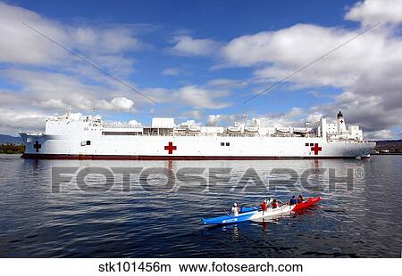 The Honolulu Pearl Canoe Club escorts the Military Sealift Command hospital ship USNS Mercy. View Large Photo Image Picture - The Honolulu Pearl Canoe Club escorts the Military Sealift Command hospital ship USNS Mercy.. Fotosearch