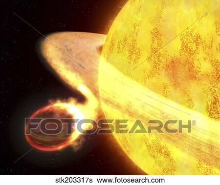 Stock Illustration - The hottest known planet in the Milky Way, called WASP-12b, is so close to its sunlike star that it is superheated to nearly 2, 800 degrees Fahrenheit. . Fotosearch