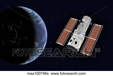 The Hubble Space Telescope in Earth orbit. View Large Illustration Stock Illustration - The Hubble Space Telescope in Earth orbit.. Fotosearch