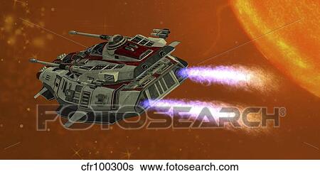 The Ironstar battleship flies near a large Sun. View Large Illustration Stock Illustration - The Ironstar battleship flies near a large Sun.. Fotosearch
