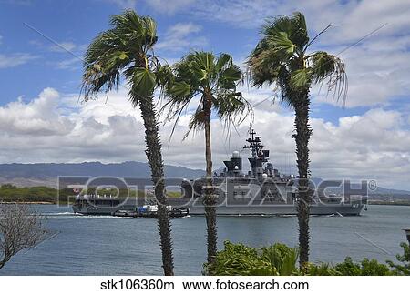 The Japanese Self Defense Force ship JS Shirane transits Pearl Harbor. View Large Photo Image Picture - The Japanese Self Defense Force ship JS Shirane transits Pearl Harbor.. Fotosearch