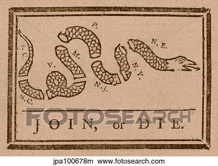 The Join or Die print was a political cartoon created by Benjamin Franklin. View Large Illustration Stock Illustration - The Join or Die print was a political cartoon created by Benjamin Franklin.. Fotosearch