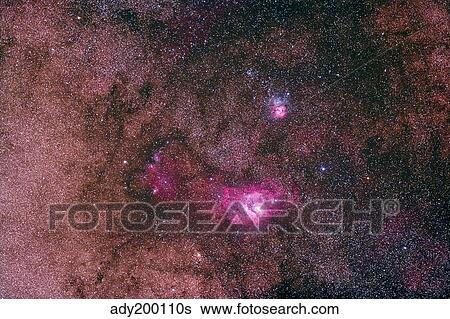 The Lagoon Nebula and Trifid Nebula in the constellation Sagittarius. View Large Photo Image Stock Photograph - The Lagoon Nebula and Trifid Nebula in the constellation Sagittarius.. Fotosearch