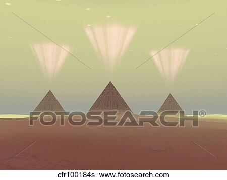 Stock Illustration - The lights from ancient pyramids join with the stars overhead.. Fotosearch