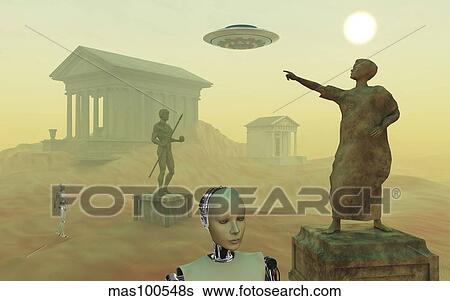 The lost city of Atlantis, being rediscovered by its ancient builders. View Large Illustration Stock Illustration - The lost city of Atlantis, being rediscovered by its ancient builders.. Fotosearch