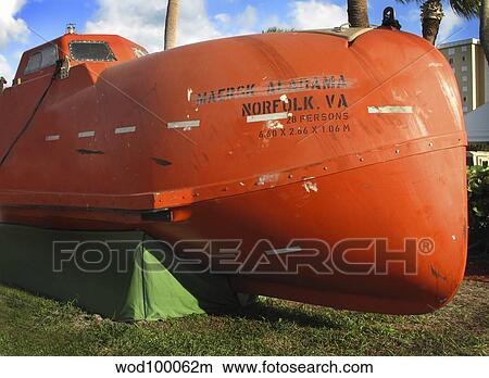 The merchant ship Maersk Alabama lifeboat on display in Fort Pierce, Florida. View Large Photo Image Picture - The merchant ship Maersk Alabama lifeboat on display in Fort Pierce, Florida.. Fotosearch