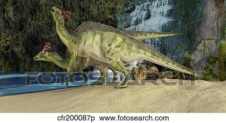 Stock Illustration - The Olorotitan, a duckbilled dinosaur from the Late Cretaceous.. Fotosearch