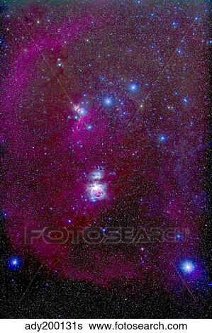 Stock Photograph - The Orion Nebula, Belt of Orion, Sword of Orion and nebulosity.. Fotosearch