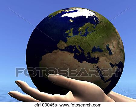 The planet Earth is held in caring human hands. View Large Illustration Stock Illustration - The planet Earth is held in caring human hands.. Fotosearch