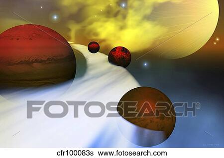 Stock Illustration - The planet Jupiter with its moon system.. Fotosearch