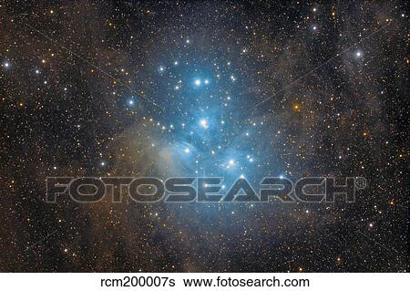 Stock Photograph - The Pleiades, an open star cluster in the constellation of Taurus.. Fotosearch