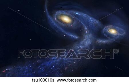 The predicted collision between the Andromeda galaxy and the Milky Way. View Large Illustration Stock Illustration - The predicted collision between the Andromeda galaxy and the Milky Way.. Fotosearch