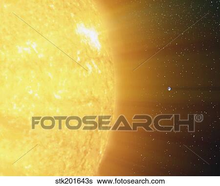 The relative sizes of the Sun and the Earth. View Large Illustration Stock Illustration - The relative sizes of the Sun and the Earth.. Fotosearch
