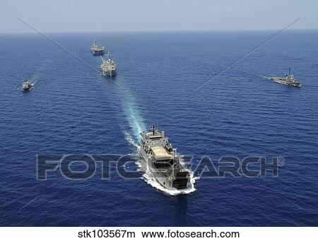 Picture - The Republic of the Philippines Navy ships cruise in formationwhile taking part in exercise Balikatan 2010.. Fotosearch