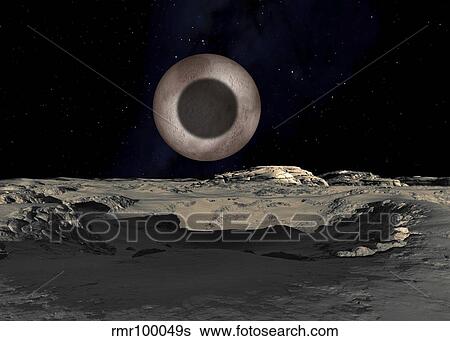 Stock Illustration - The Shadow of Charon on Pluto. Fotosearch