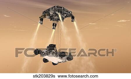 Stock Illustration - The sky crane maneuver during the descent of NASA's Curiosity rover.. Fotosearch