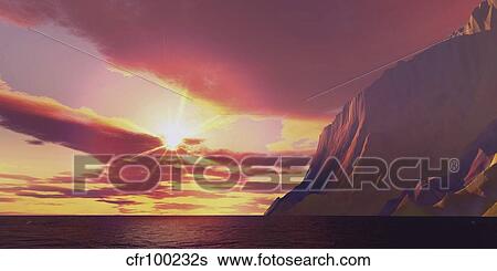 The sun blazes with its dying embers before sunset. View Large Illustration Stock Illustration - The sun blazes with its dying embers before sunset.. Fotosearch