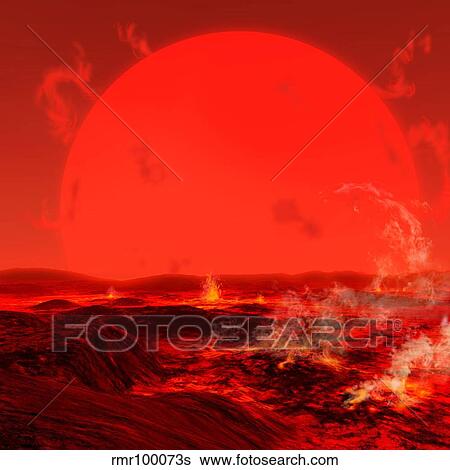 Stock Illustration - The sun seen from a molten earth 3 billion years from now. . Fotosearch