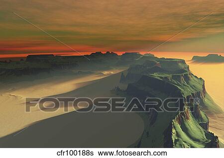 The sun sets on this desert landscape. View Large Illustration Stock Illustration - The sun sets on this desert landscape.. Fotosearch
