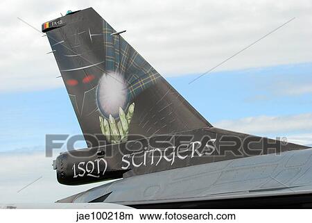 The tail of a Belgian F16 aircraft. View Large Photo Image Picture - The tail of a Belgian F16 aircraft.. Fotosearch