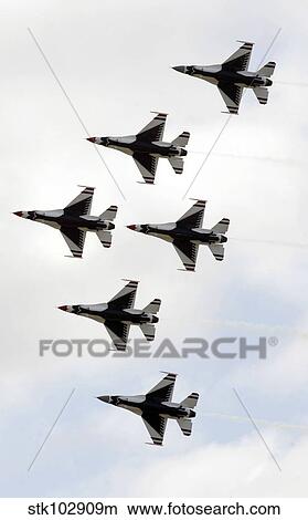 Picture - The Thunderbirds form a 6-ship Delta formation.. Fotosearch