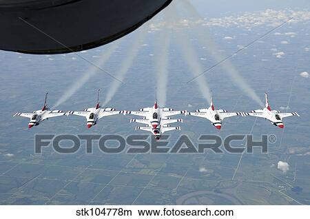 The U. S. Air Force Thunderbird demonstration squadron in formation. View Large Photo Image Picture - The U. S. Air Force Thunderbird demonstration squadron in formation.. Fotosearch