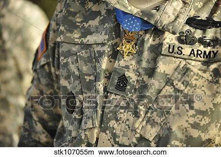 The U. S. Army Medal of Honor is worn by a retired U. S. Soldier. View Large Photo Image Picture - The U. S. Army Medal of Honor is worn by a retired U. S. Soldier.. Fotosearch